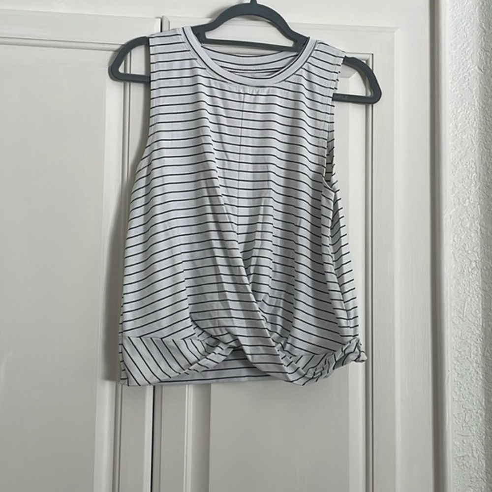 Old Navy Active Black and White Striped Cropped workout top with cross detail